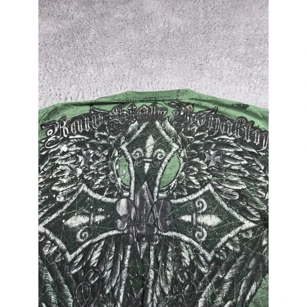 Raw State Mens Large Green Graphic Cross Loyalty Distressed T-Shirt Streetwear - Picture 7 of 8
